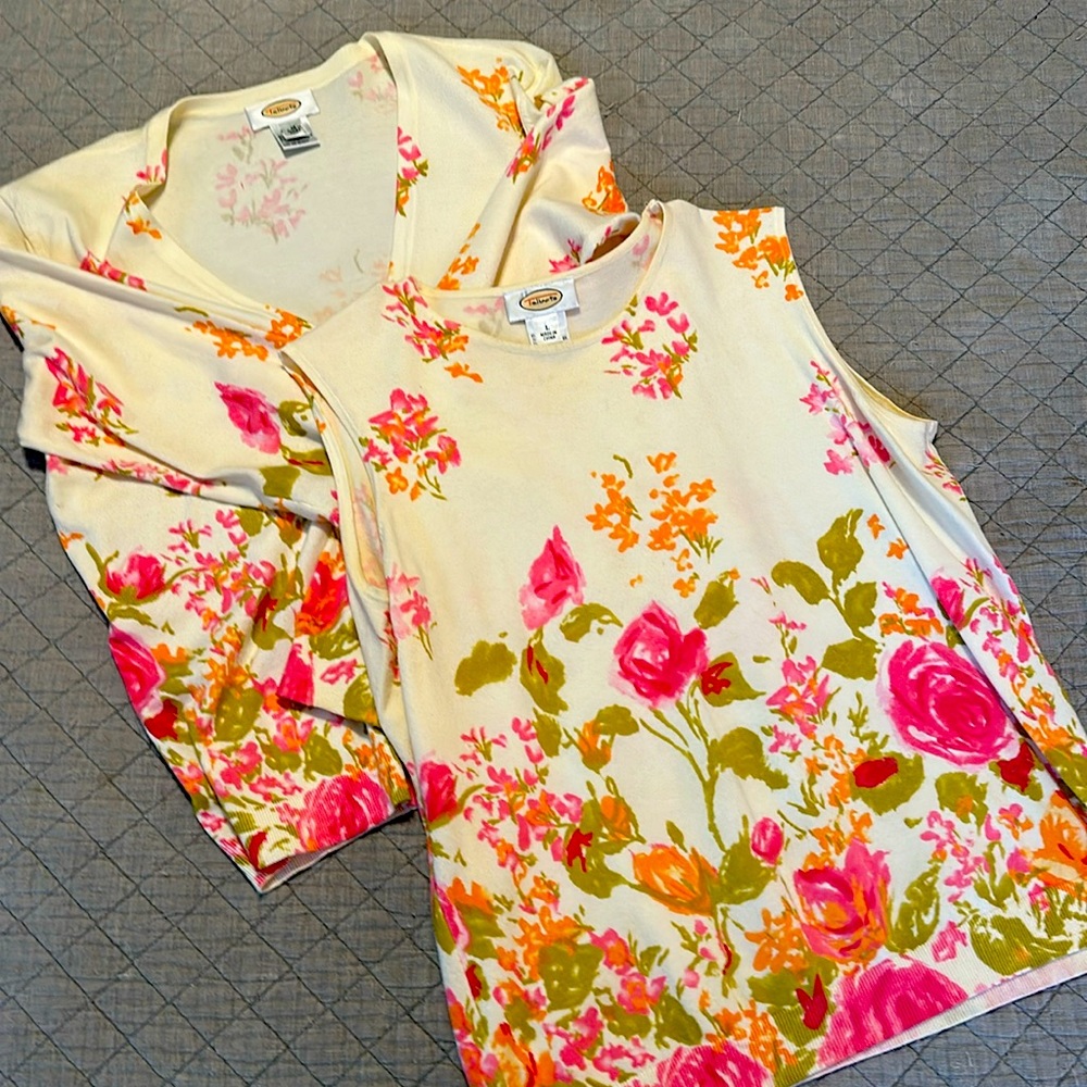 Springy sweater set. Talbots. Shell size L, cardigan size M.